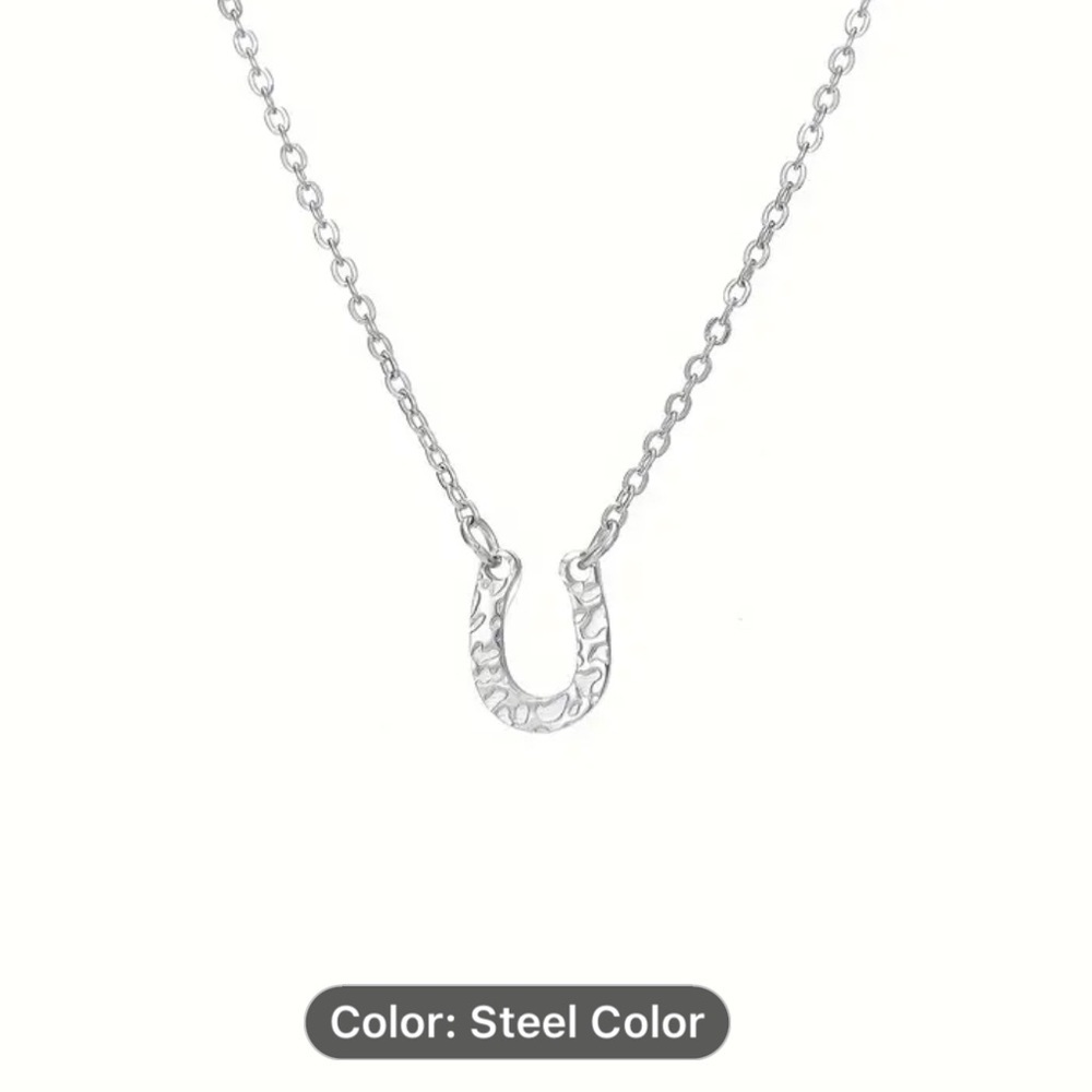 1pc Vintage Simple Style 316 Stainless Steel Horseshoe Pendant Necklace.